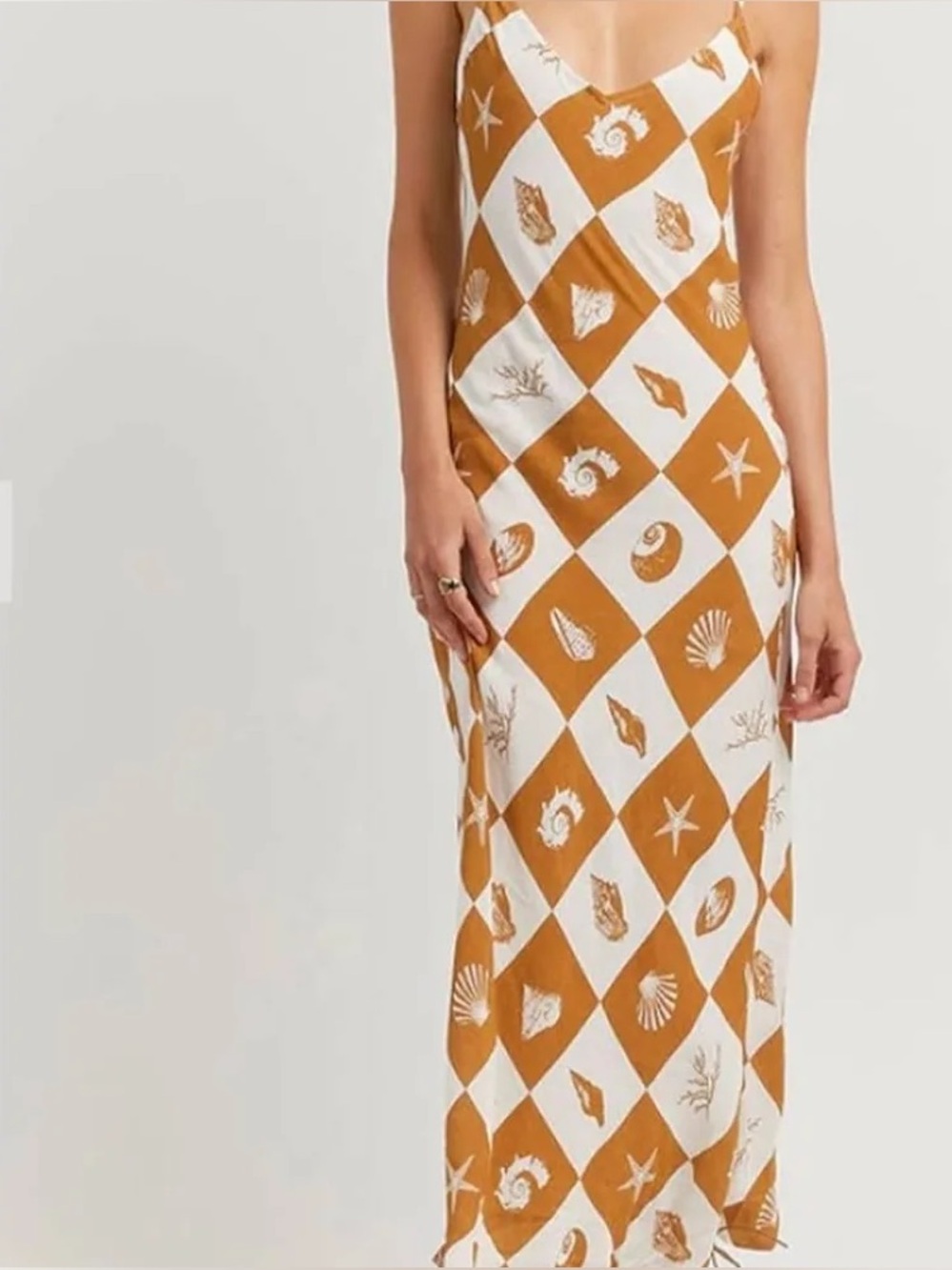 DISSH White and Brown Shell-Print Slip Dress